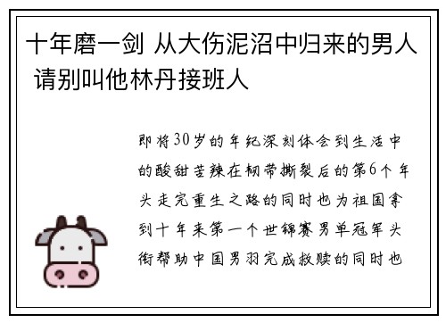 十年磨一剑 从大伤泥沼中归来的男人 请别叫他林丹接班人
